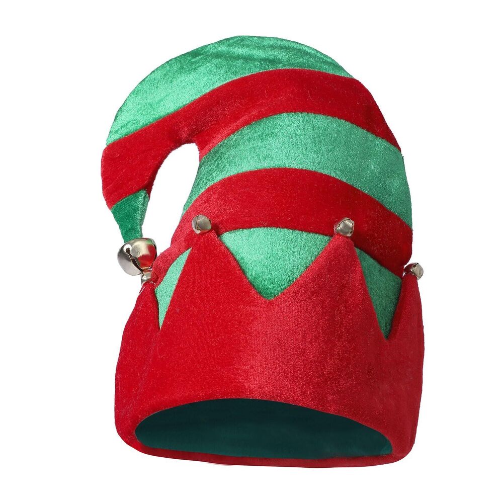 7663 Christmas Elf Hat, Red and Green Unisex Elf Hat for Adults with Jingle